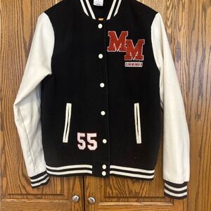 Disney Mickey Black and White Striped Collar varsity jacket size medium unisex